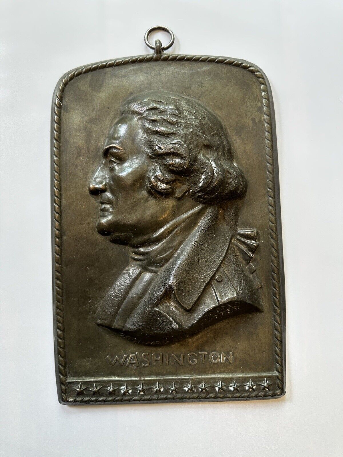 Antique 11.5” X 7” Cast Metal Washington Lincoln Reversible Medal Plaque