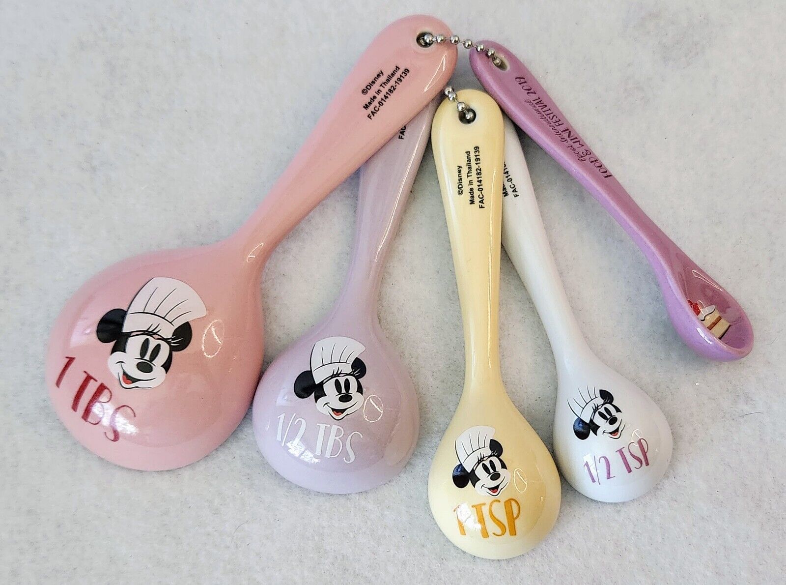 Rare Epcot Food & Wine Festival 2019 Minnie Mouse Ceramic Measuring Spoons NMC 