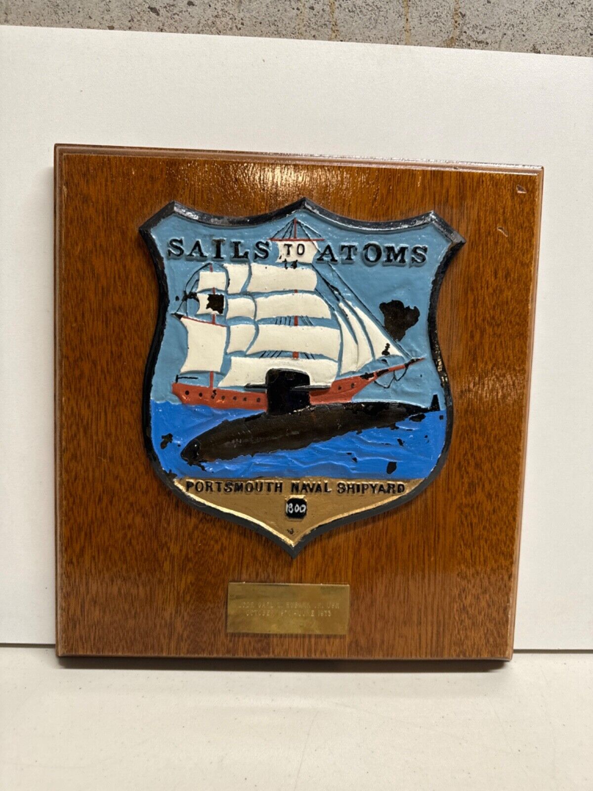 Vintage Navy Plaque Sails to Atoms Portsmouth Naval Shipyard