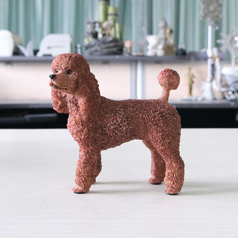 Mini Simulation Brown Poodle Dog Model Hand Painted Resin Dog Statue Car Decor