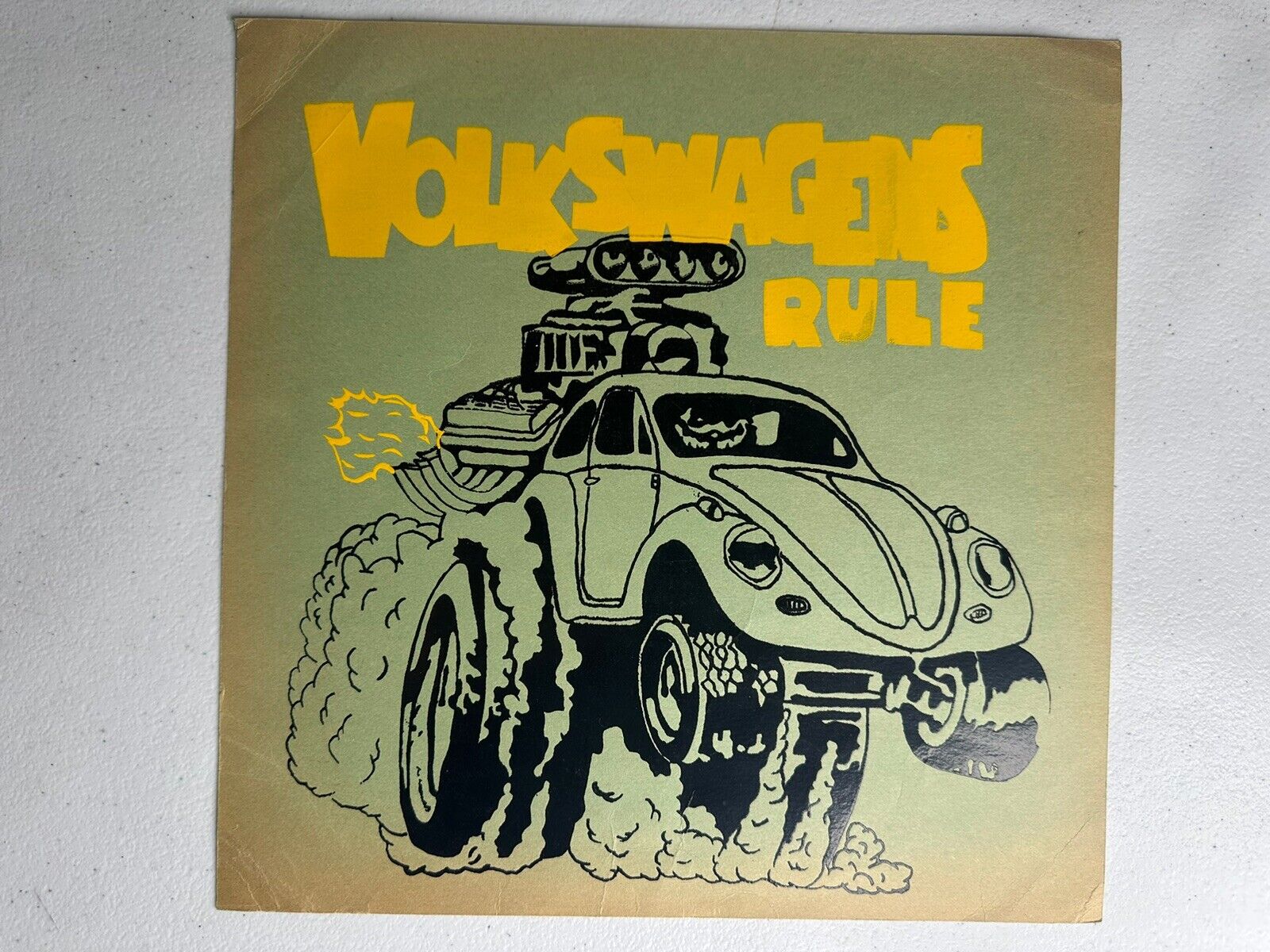 Vintage 1960s 'Volkswagens Rule' Gasser VW Bug Beetle Art, Retro 10x10 Inch