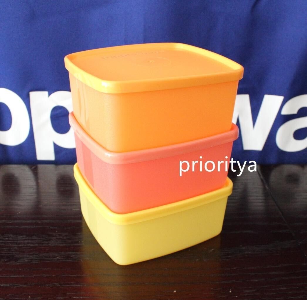 Tupperware Small Freezer It Square Rounds 400ml Set of 3 Coral Yellow Orange