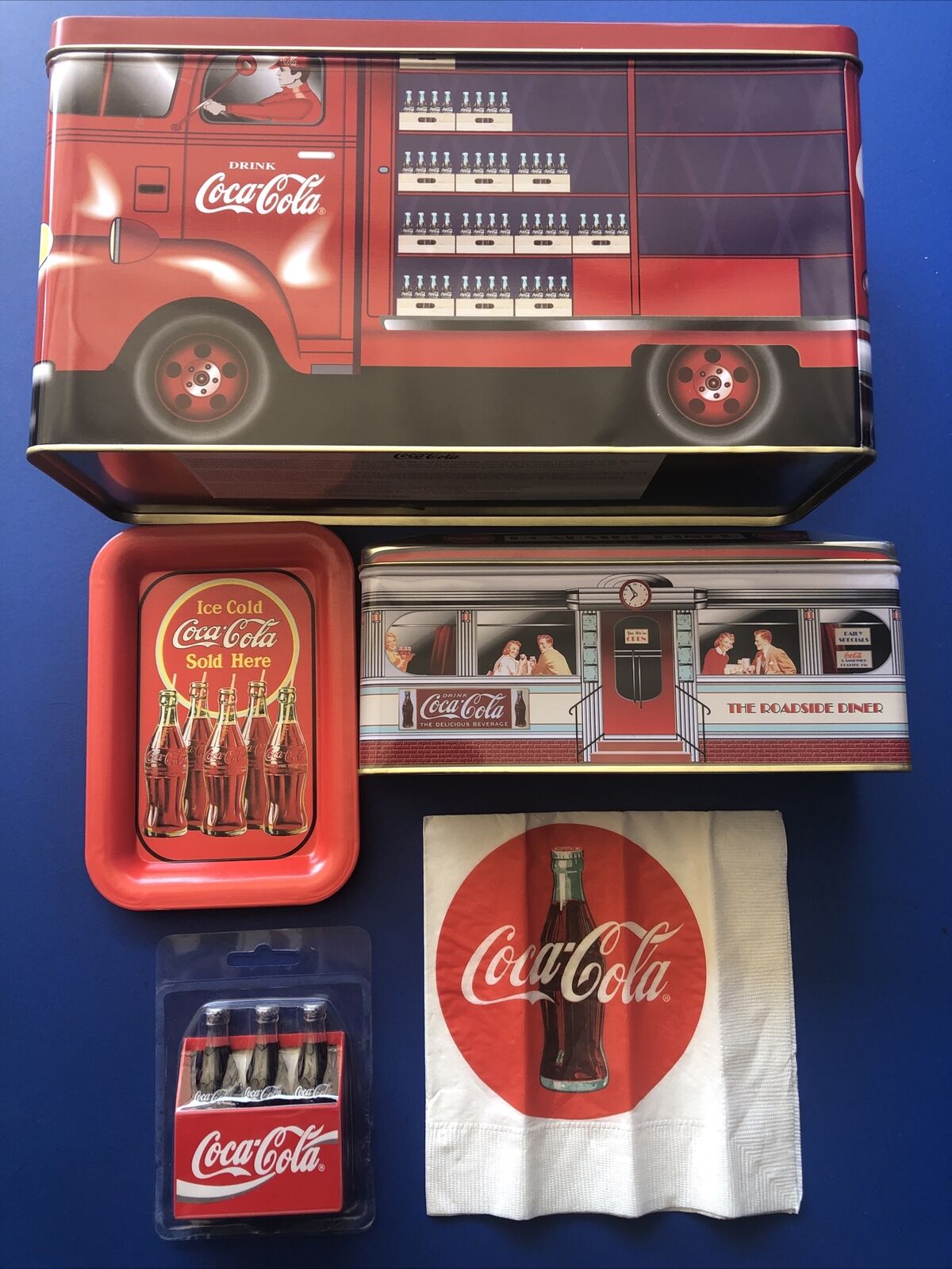 Metal Coca-Cola Delivery Truck Box +tray+3pack Soda.+road Side Diner+napkins.5pc