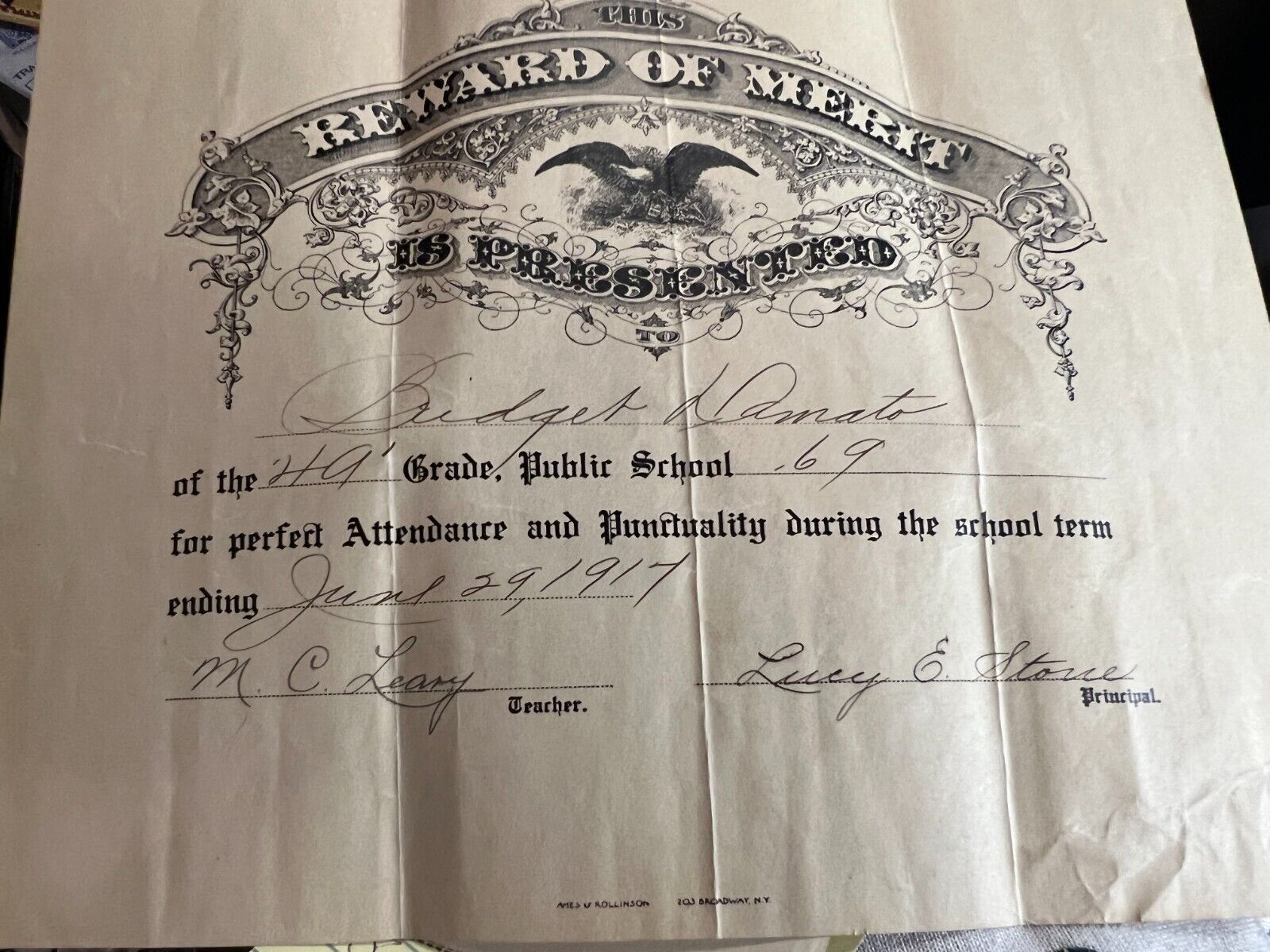 1917 Public School Reward of Merit Cert and Safety Pledge Cert