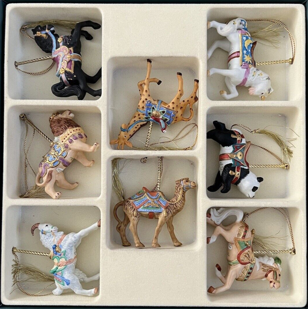 1989 Lenox Carousel Animals Porcelain Christmas Ornaments 24 Piece Set With Box