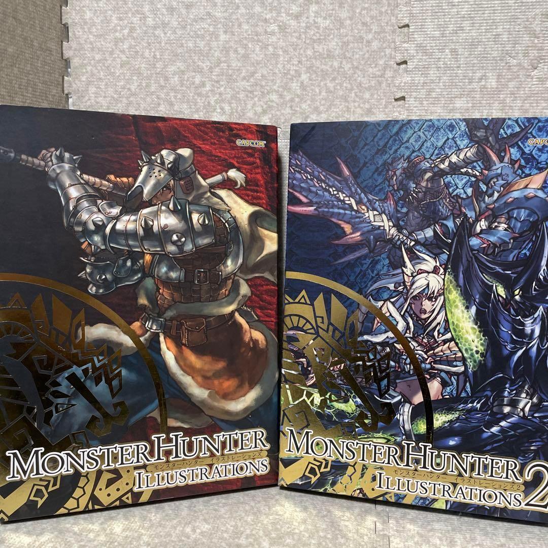 CAPCOM Monster Hunter Illustrations 1 & 2 Set Art Book Good Condition Official
