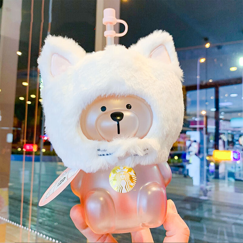 2021 Starbucks Tumbler Sakura Season Pink Cat Headgear Bear Glass Straw Cup