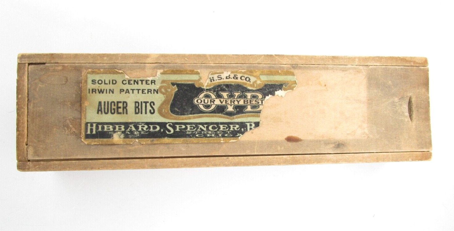 Vintage Our Very Best HSB & Co  Auger Bits Box Only Partial Paper Labels   E5