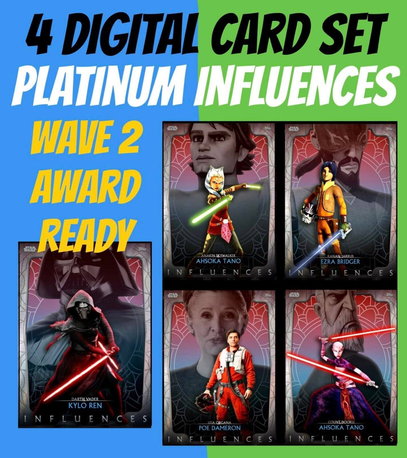 Platinum Wave 2 Influences 4 Card Set +Award Card Topps Star Wars Digital Trader