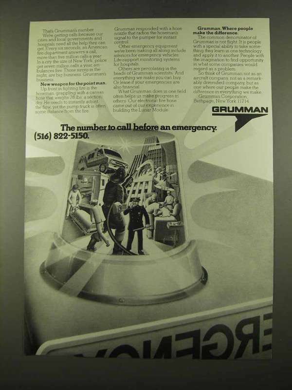 1975 Grumman Emergency Equipment Ad - Number to Call