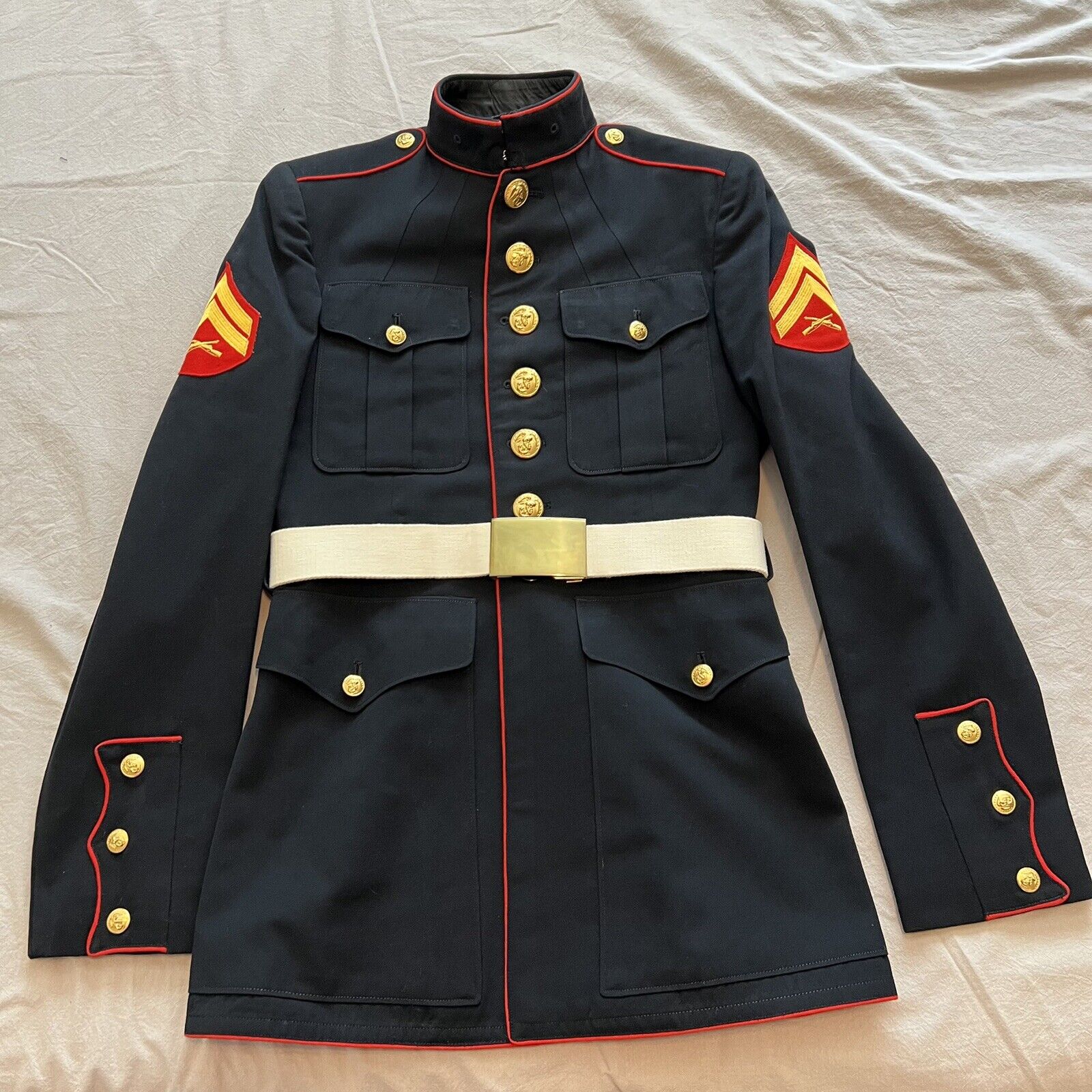 Genuine USMC U.S. Marine Corps Dress Blues Jacket Top With LCPL Patch