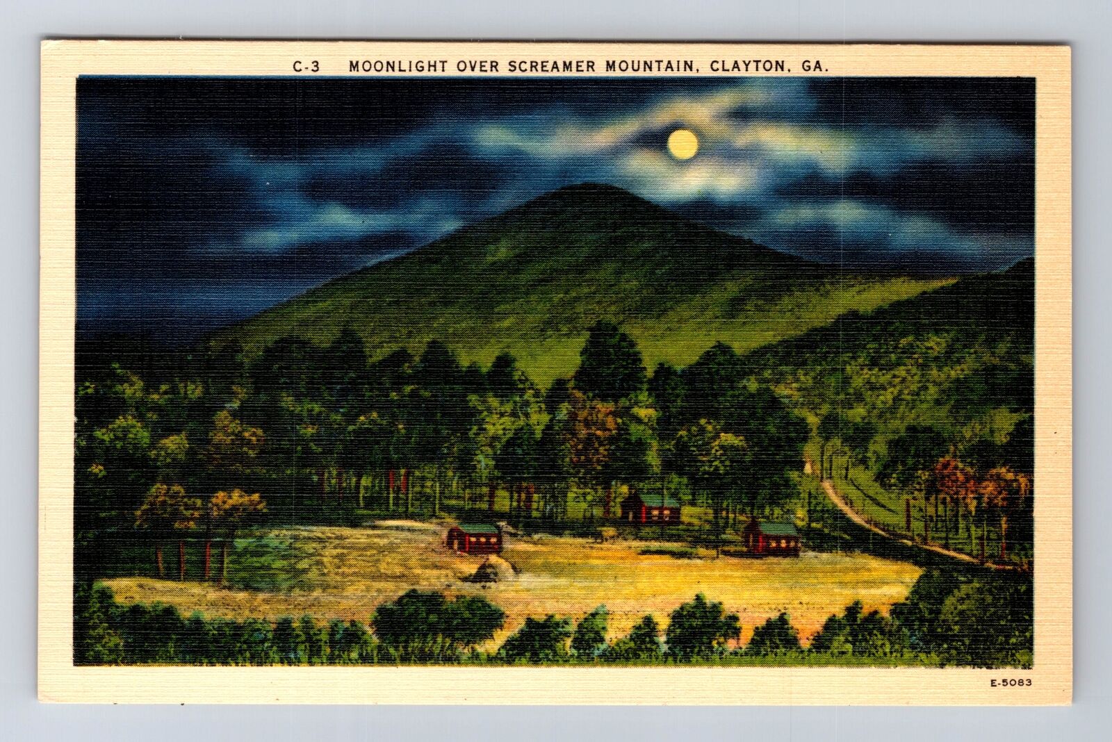 Clayton GA-Georgia, Moonlight Over Screamer Mountain, Antique, Vintage Postcard