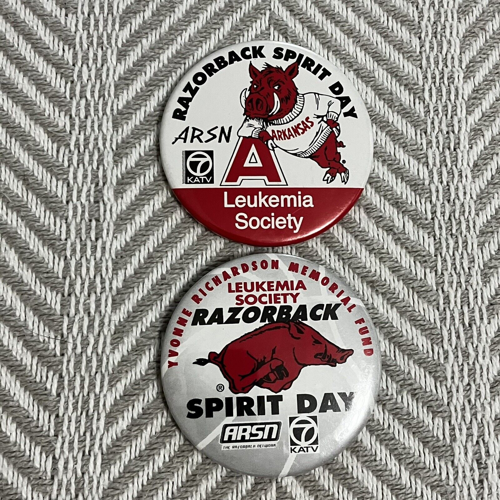 Arkansas Razorbacks Leukemia Society Button Pin Pair
