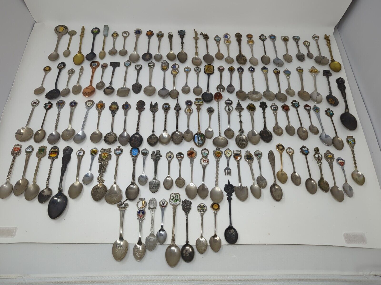 117 LOT- Vintage Souvenir Spoons Collectors SilverPlate Stainless Pewter