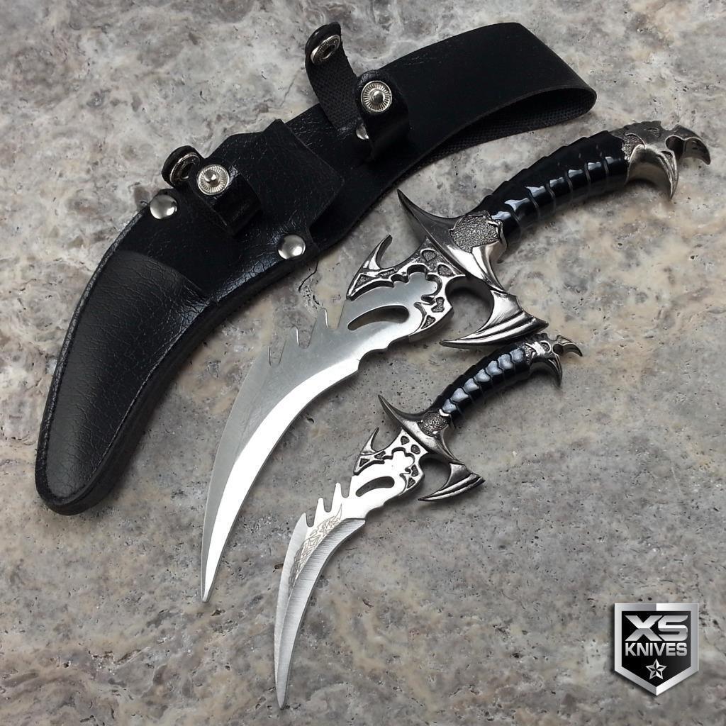 2pc SET DRACO TWIN FANTASY Fixed Blade Curved DAGGER Collectible Knives + Sheath