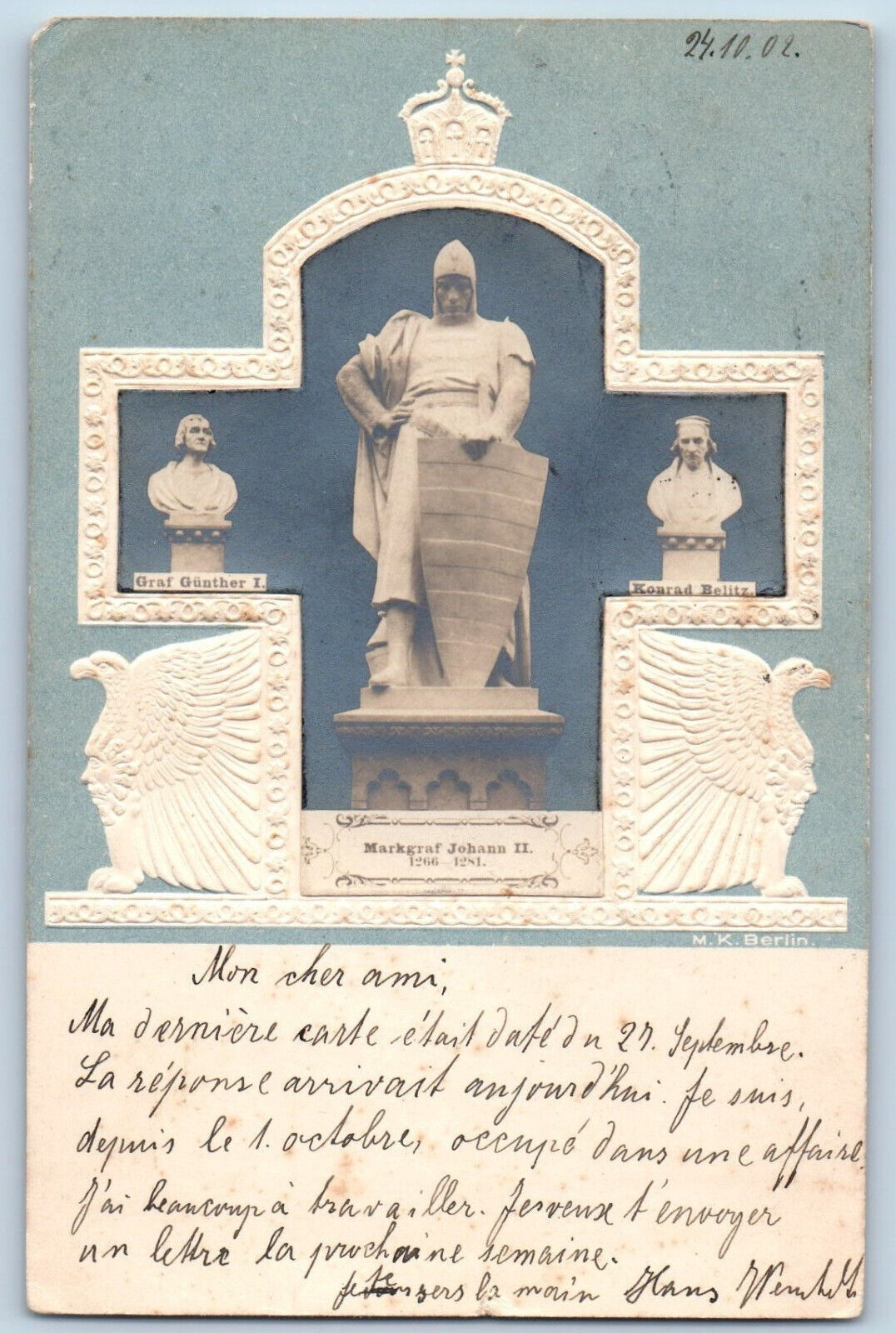 Berlin Germany Postcard Markgraf Johann II Statue 1902 Posted RPPC Photo