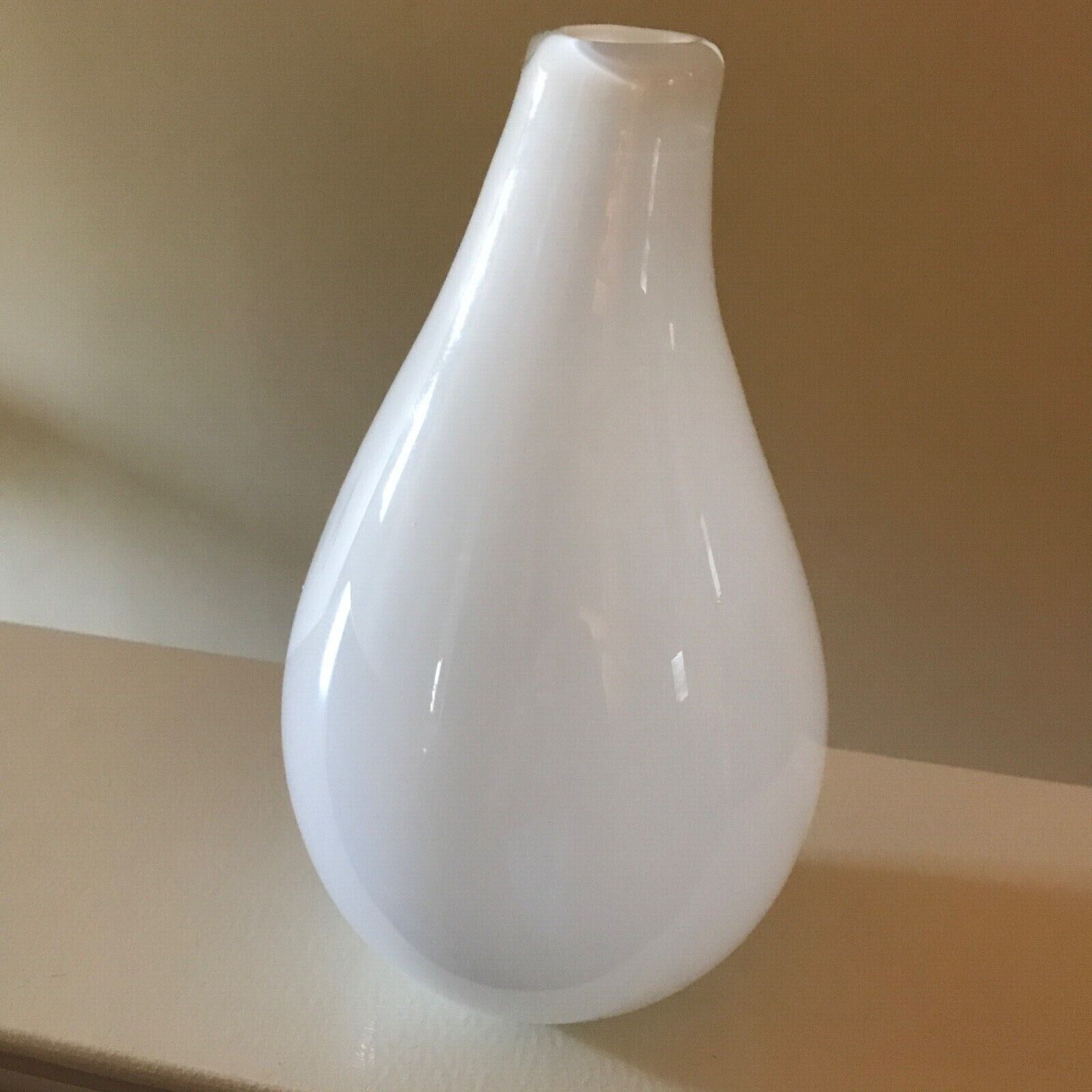 MId-Century Modern Hand-blown White Class Vase 1960s Heavy
