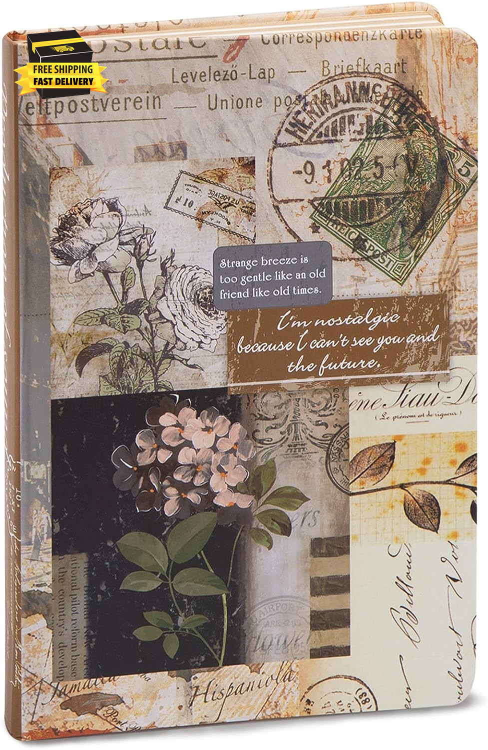 Vintage European Diary, Executive Notebook Hardcover Journal Retro Style Flower 