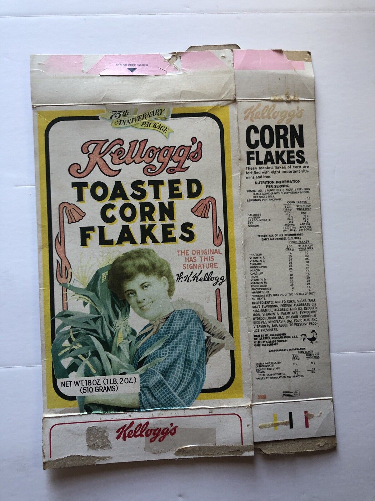 VTG 1981 Kellogg’s Toasted Corn Flakes 75th Anniversary Empty Cereal Box Flat