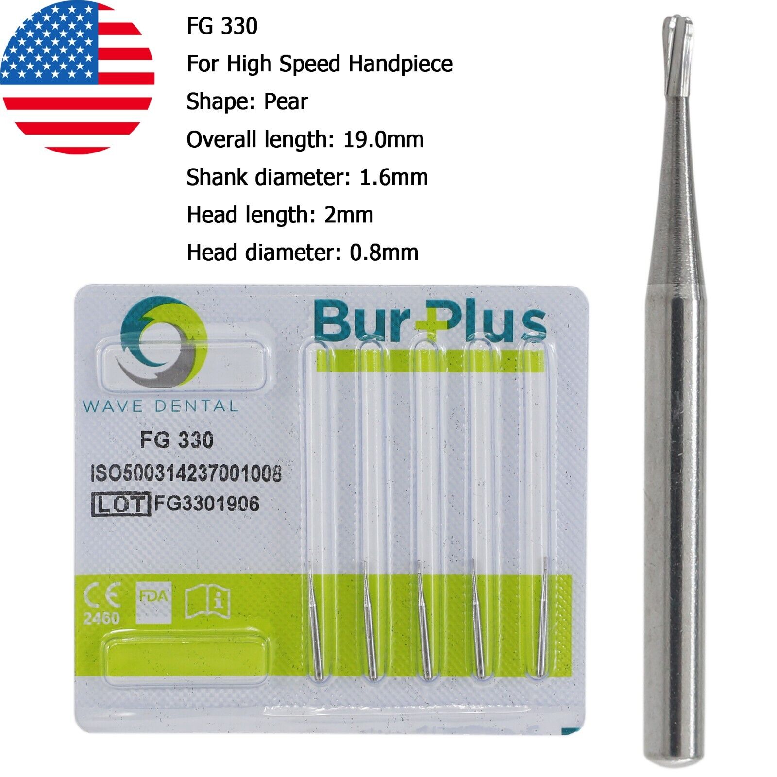 Wave Dental Carbide Burs FG 330 331 332 For High Speed Handpiece Pear Midwest