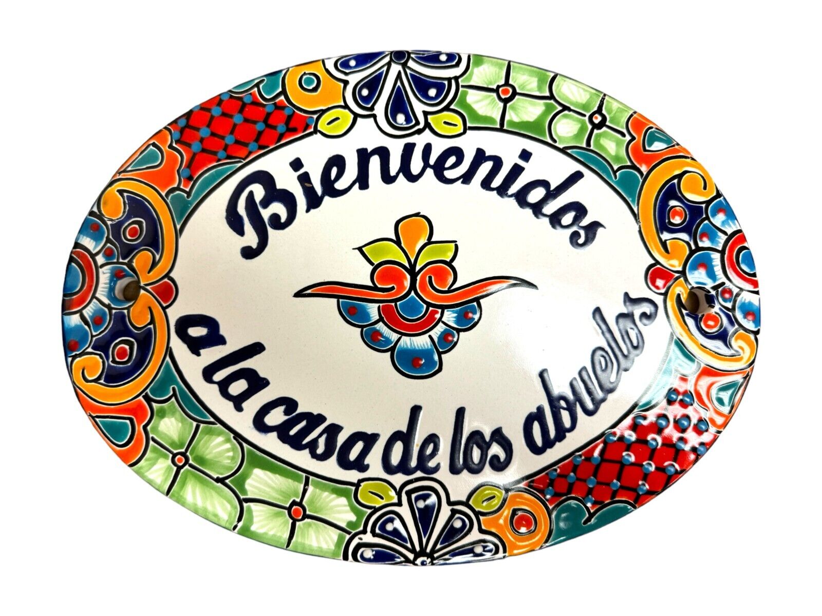 Talavera Bienvenidos Welcome Plaque Home Decor Folk Art Mexican Pottery 13\