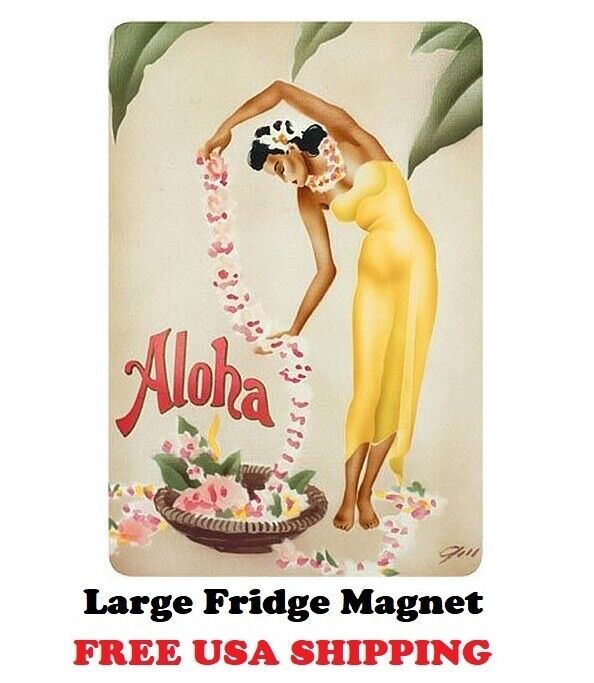 P120 Hawaii Vintage Travel Poster Nice BIG Refrigerator Magnet