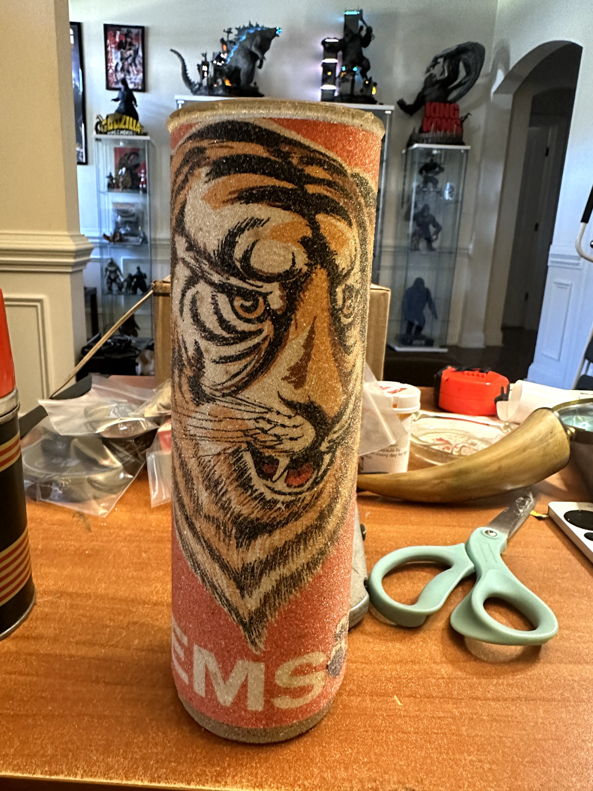 Rare Vintage Clemson Tigers Frosted Glass Pillar Candle Football 12 inch