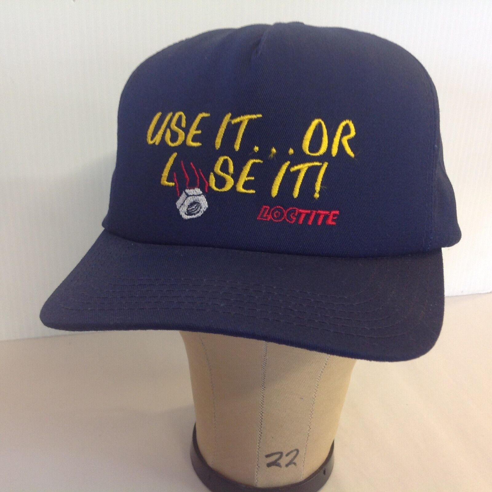 Vtg LOCTite Use It Or Lose It Baseball Cap Hat Navy Blue Nut Logo Embroidered