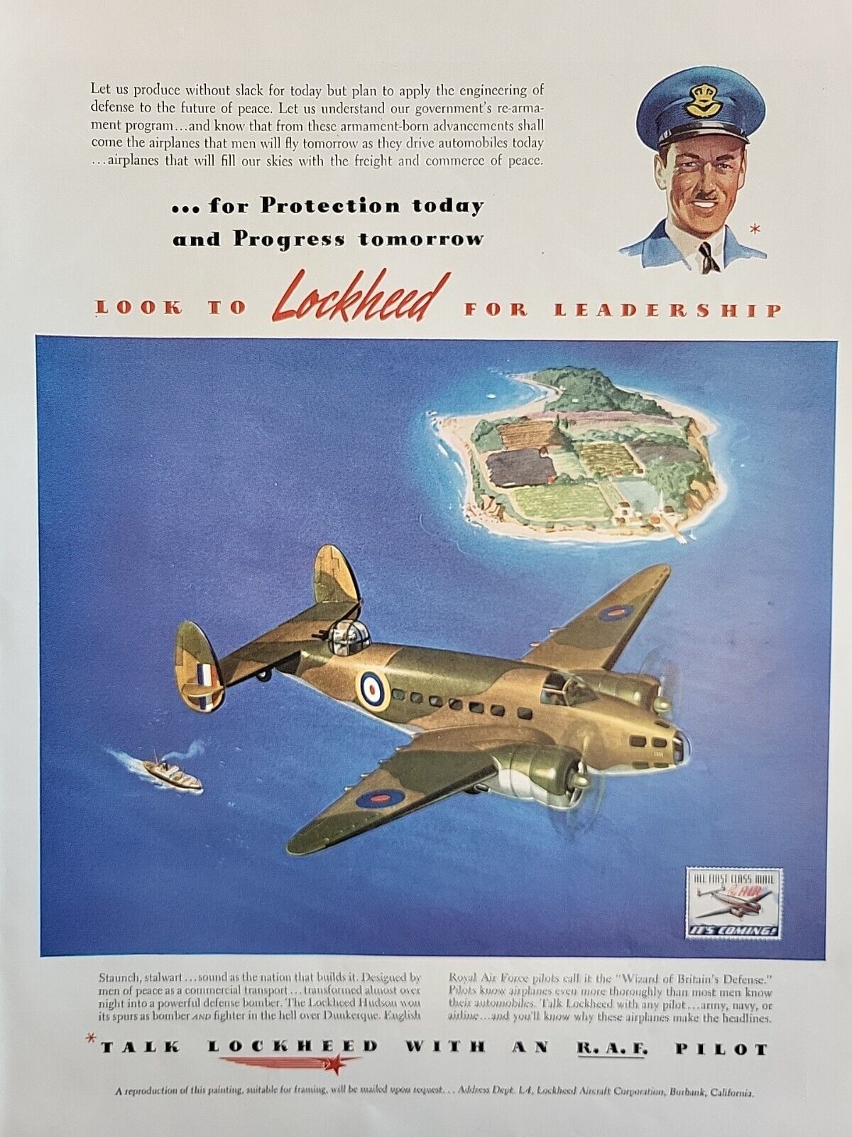 1941 Lockheed Print Advertising Life Magazine Airplane Air Mail Color Pilot WW2