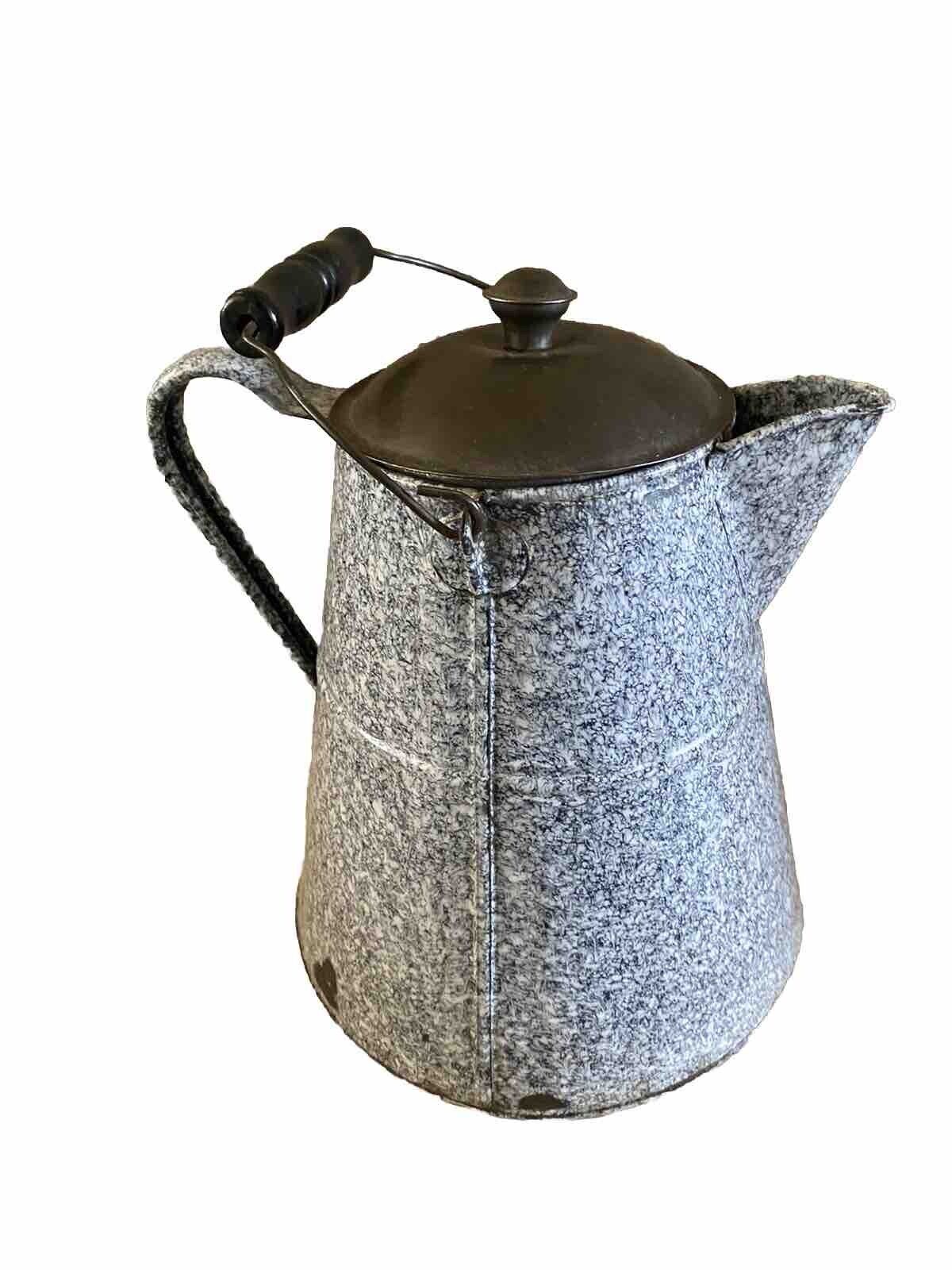 Large Vintage Enamelware Graniteware Coffee Pot Cowboy Camp Kettle Rustic