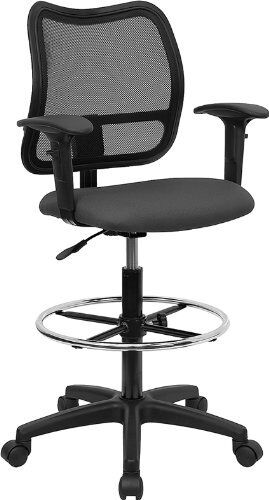 Flash Furniture WL-A277-GY-AD-GG Mid-Back Mesh Drafting Stool with Gray Fabric S