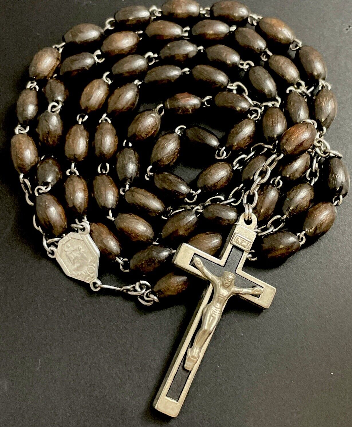 Vintage Catholic Genuine  Cocoa Wood Rosary,  Crucifix