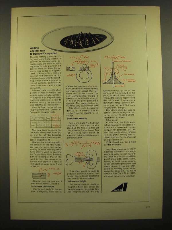 1966 AVCO Corporation Ad - Adding Another Term to Bernoulli\'s Equation