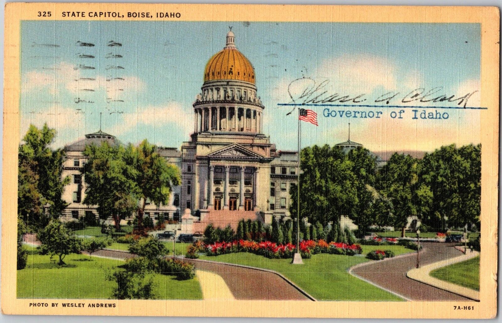1942 Vintage Postcard State Capital Boise Idaho Chase Clark Governor Signature