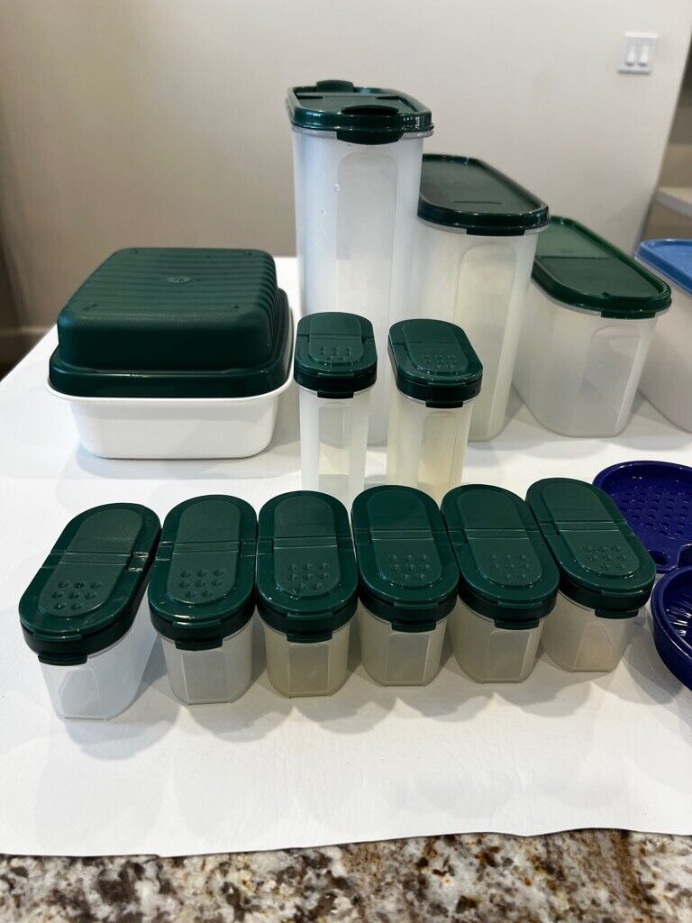 Tupperware Kitchen Containers Lot Canister Spice Jar Lunch Box Reamer Green Blue
