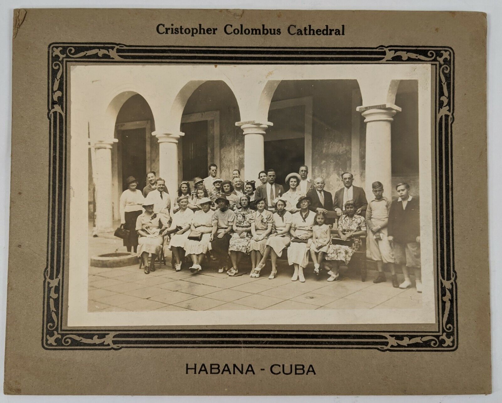 1930's Group Photo Habana Havana Christopher Columbus Cathedral Cuba B&W