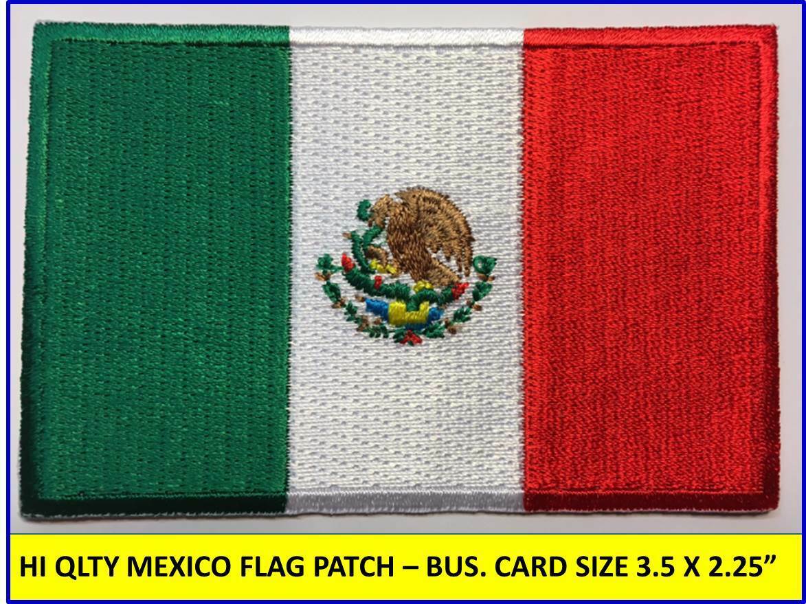 MEXICAN FLAG PATCH IRON-ON SEW-ON EMBROIDERED MEXICO EMBLEM (3½ x 2¼”)- HI QLTY