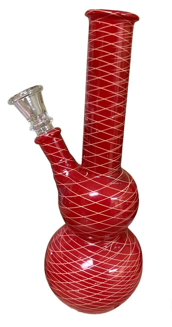 8” Gorgeous RED Net Glass Water Pipe Bong W Downstem Slider Bowl FREESHIP