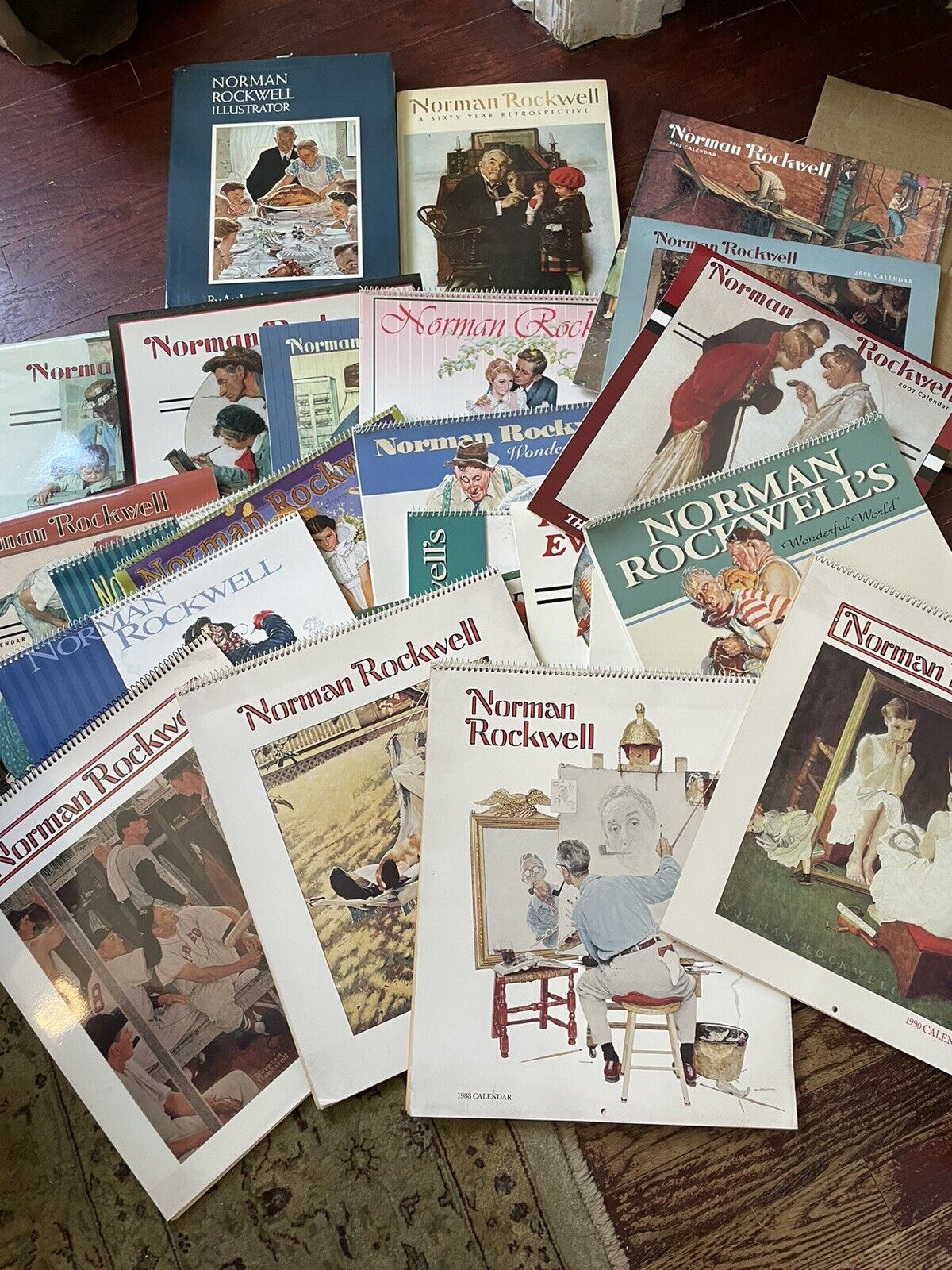 (21) Norman Rockwell Calendars and (2) Books. Collectable Vtg LOT