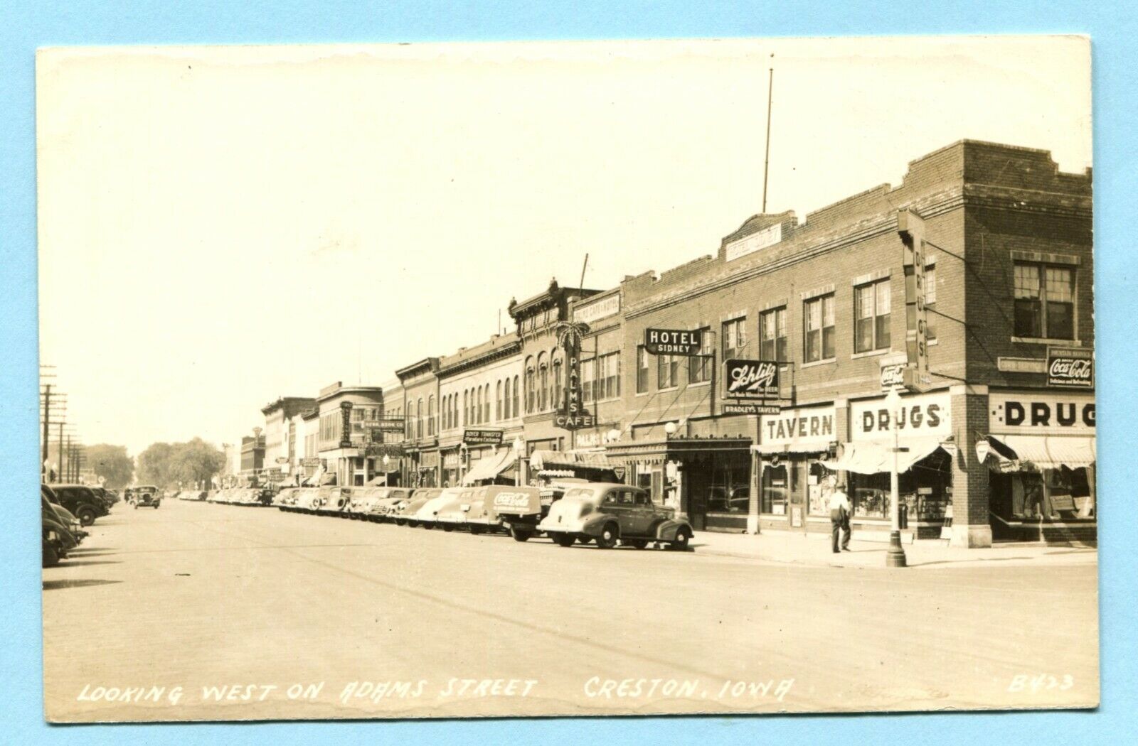 1940 CRESTON IA RPPC Storefronts On Adams Street UNION CO Real Photo