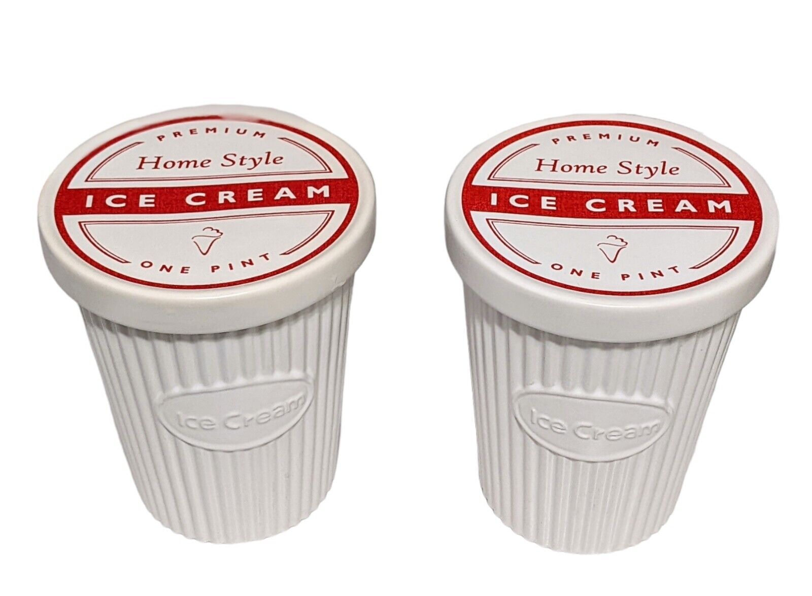 2 Williams-Sonoma ICE CREAM Containers w/ Lids Homestyle Ceramic Ribbed 1 Pint 
