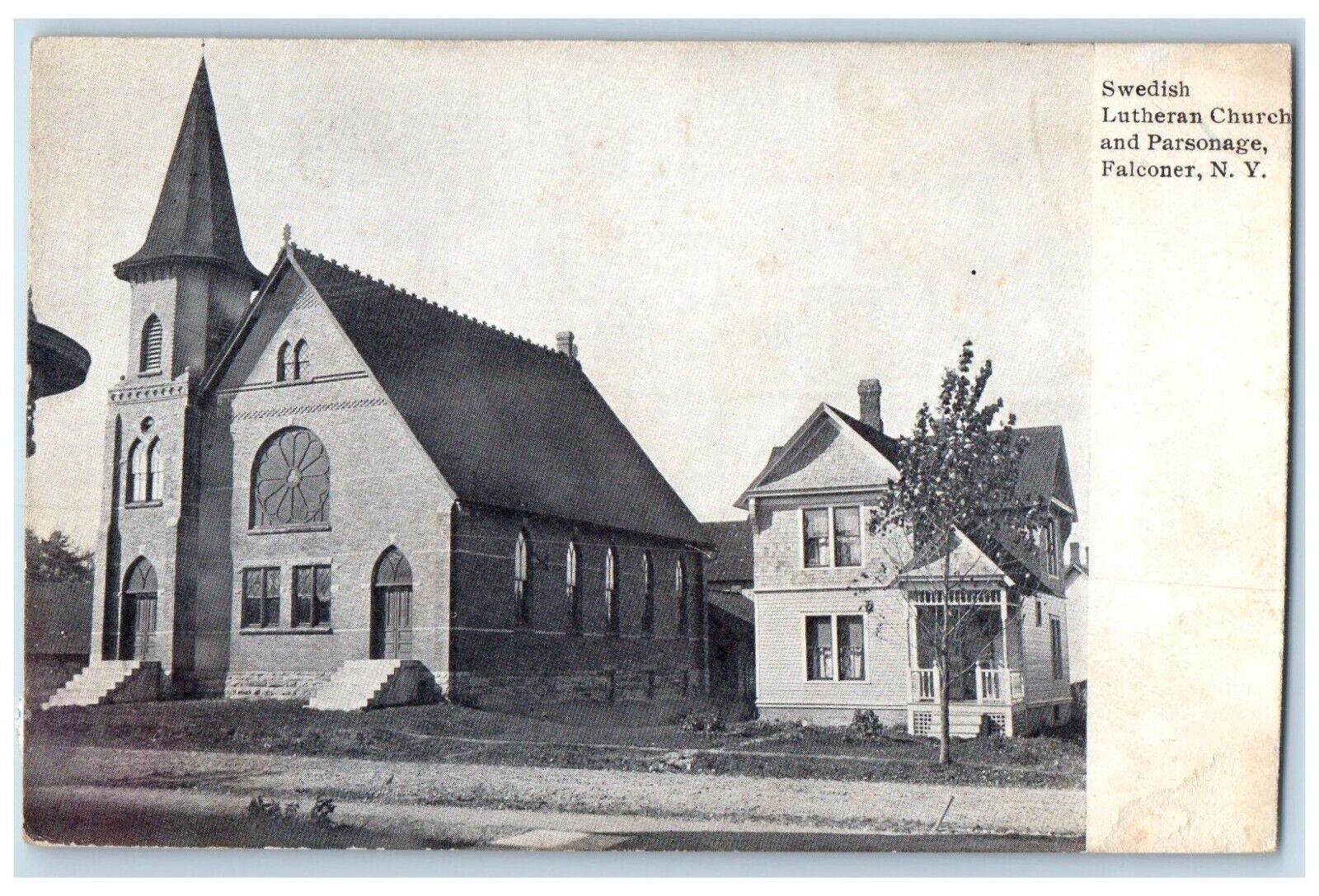 c1910's Swedish Lutheran Church And Parsonage Falconer New York NY Postcard