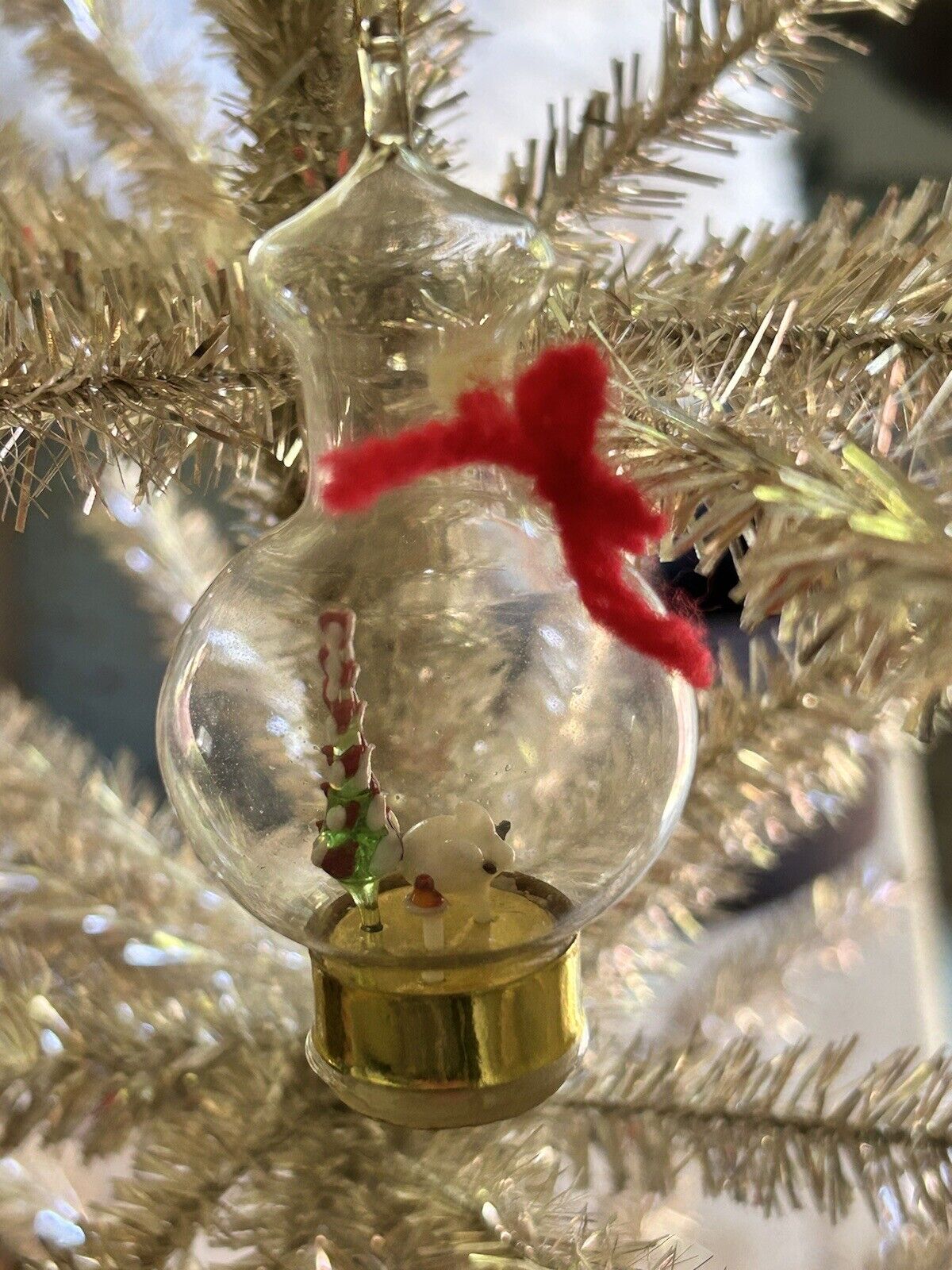 2 Vintage Blown Glass Art Glass Diorama Christmas Tree Ornaments Santa 3.75\
