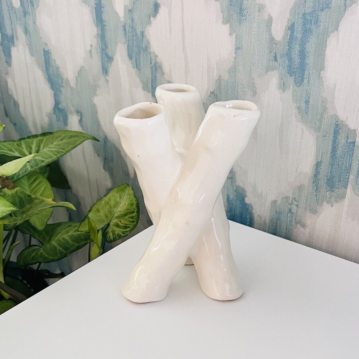 Vintage CAMARK POTTERY Decorative Vase Ivory Sculptural Bamboo Decor MCM