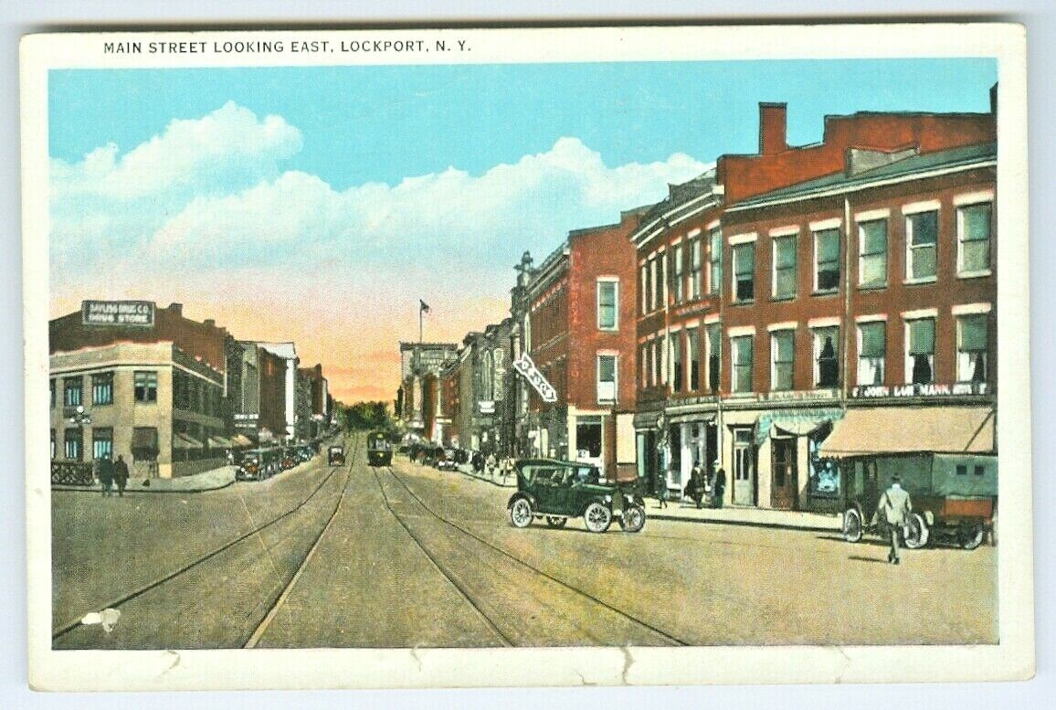 Lockport NY Rexall and Sayless Drug Stores on Main Street Looking East 1938