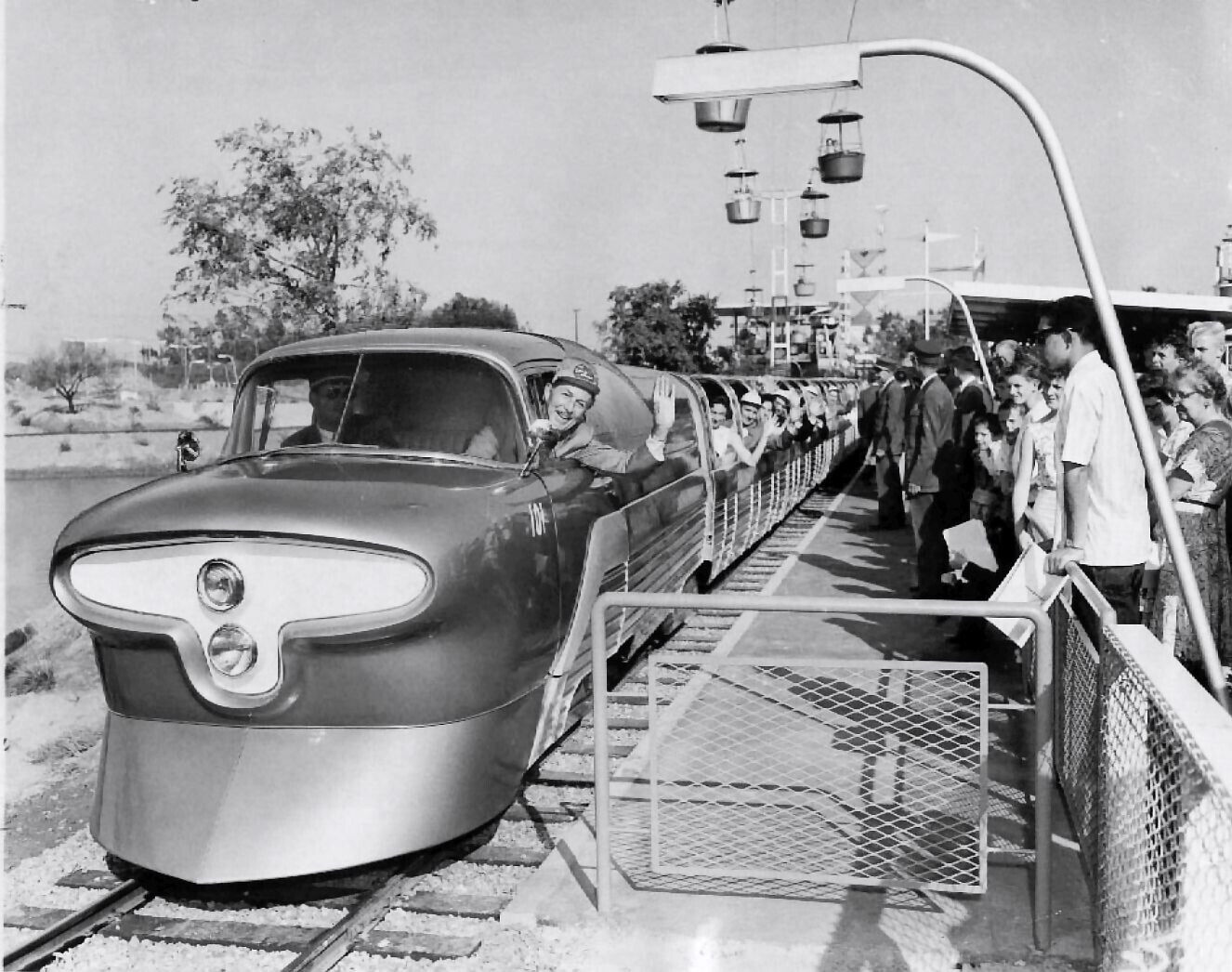June 10, 1957 Walt Disney driving the viewliner train  8 x 10 photograph