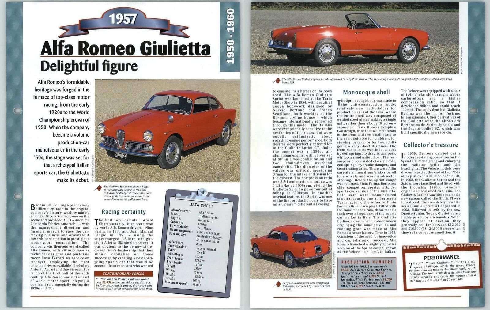 Alfa Romeo Giulietta - 1950/1960 A Century Of Cars - Hachette Page