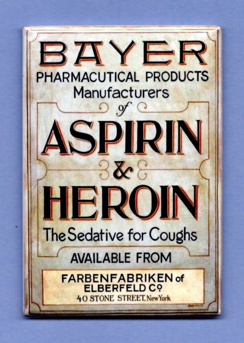 HEROIN ADVERTISEMENT *2X3 FRIDGE MAGNET* VINTAGE PAIN MEDICATION ASPIRIN BAYER