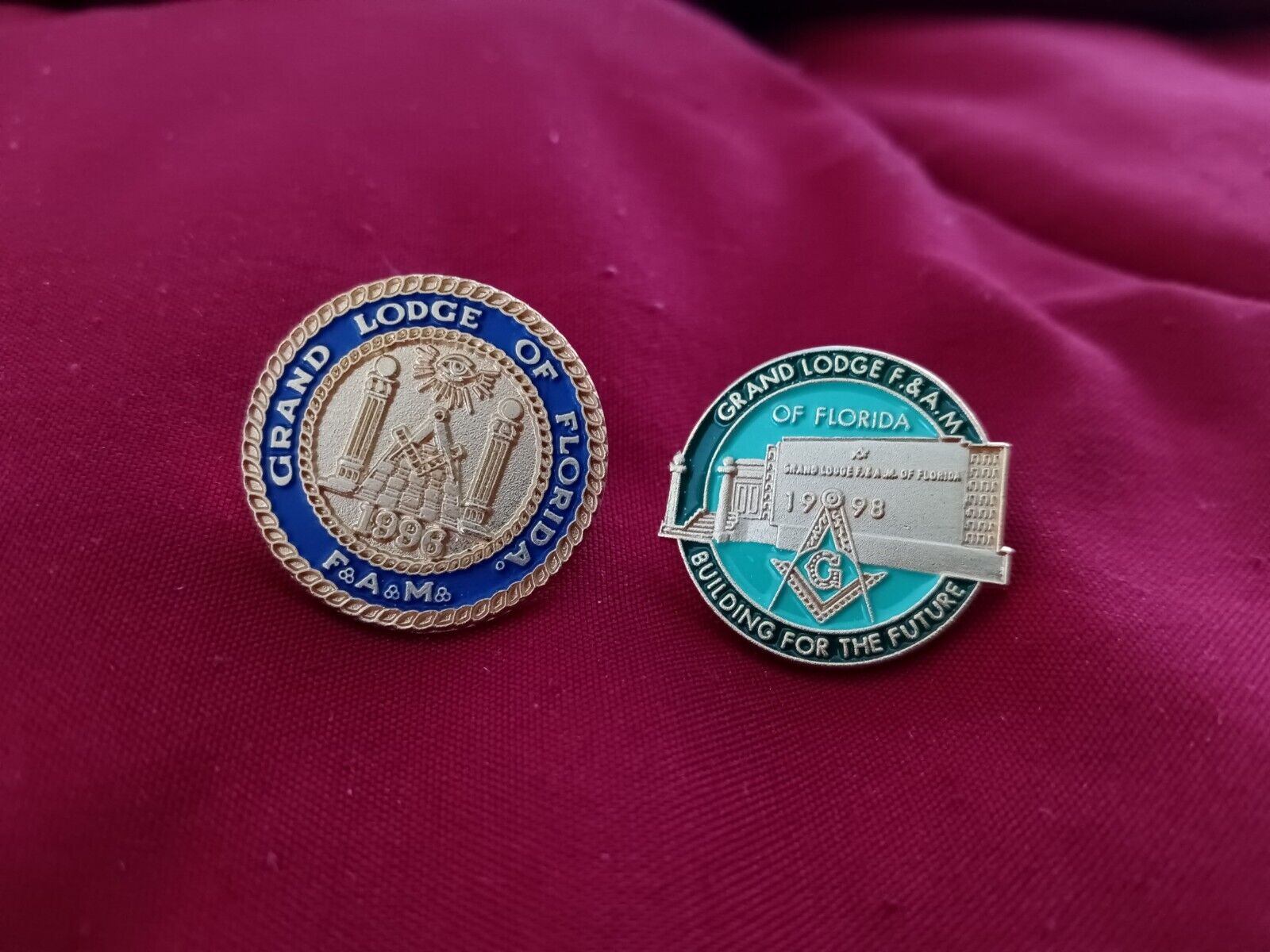 Two (2) Grand Lodge of Florida F.A. M. Masonic Florida Lapel Hat Pins
