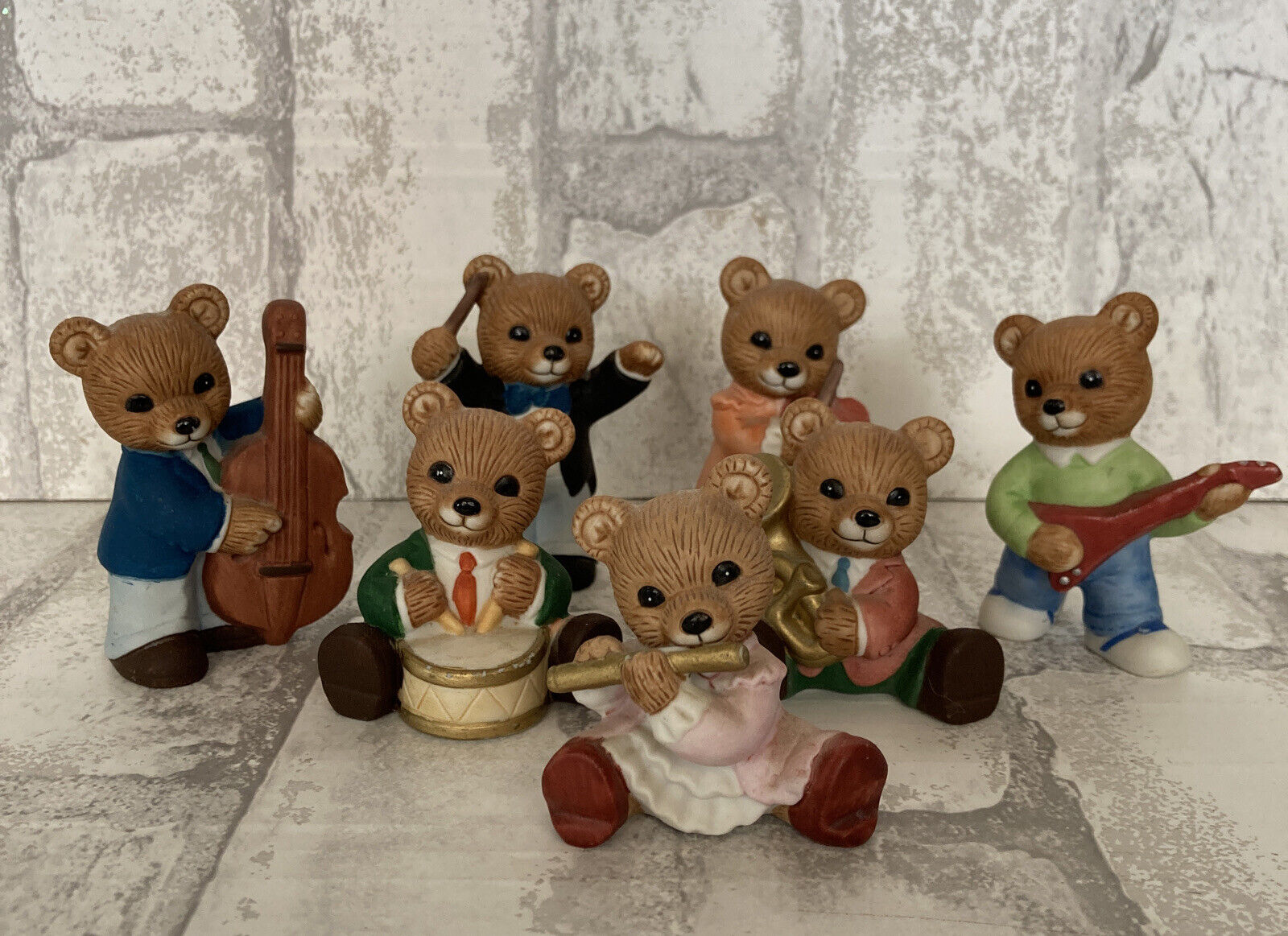 Set of 7 Vintage HOMCO #1422 Musical Band Instruments Bears Porcelain Figurines